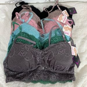 Sofra Women's Soft Lace Pullover Bralettes - Set of 6 - Size Large